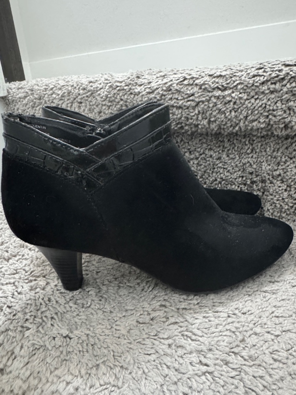 East 5th Black Suede Ankle Booties with Croc-Trim